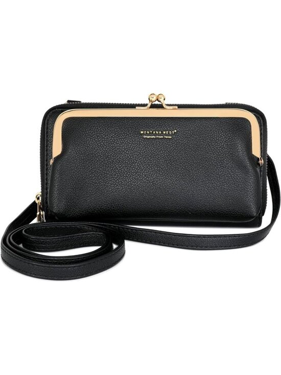 Handbags - Montana West Women's Wallet Black Faux Leather Adjustable Strap Crossbody Bag